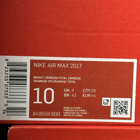 Nike Air Max 2017 Men's Running Shoes Bright Crimson Red Black New - Picture 13 of 15